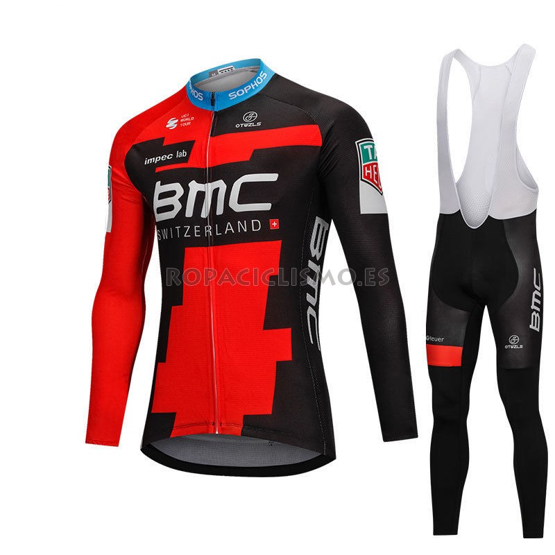 2018 Maillot Bmc Tirantes Mangas Largas Rojo Y Negro